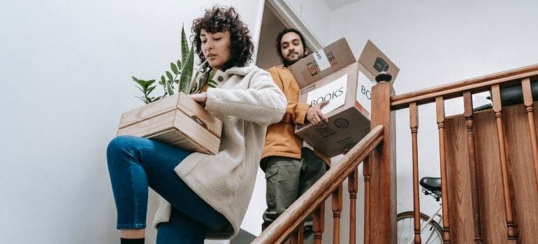 A couple preparing to move an office from one state to another.