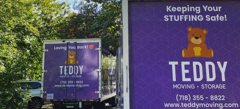 two Teddy moving trucks