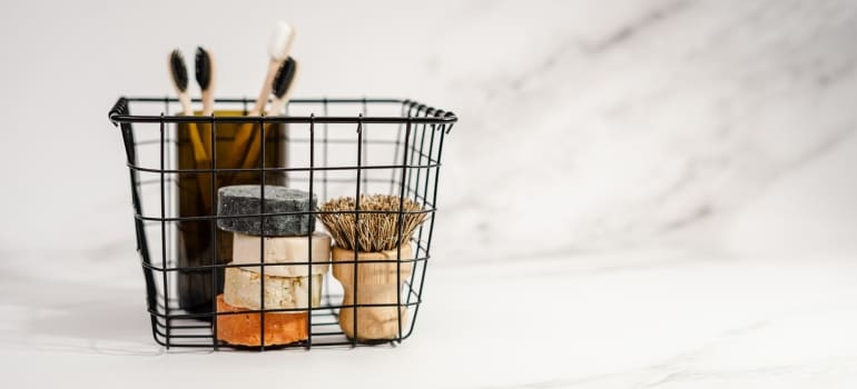 A basket of toiletries