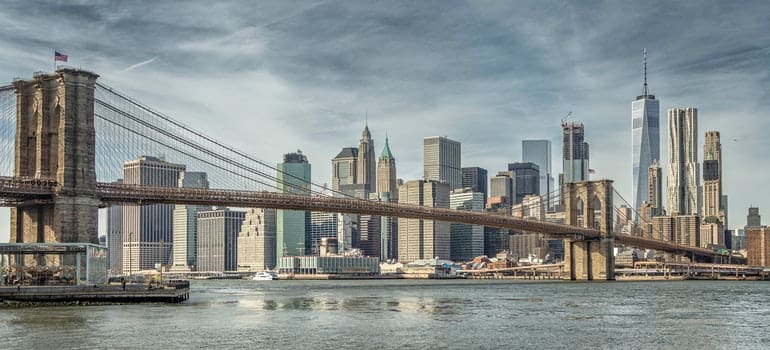 Bridge and city skyline 