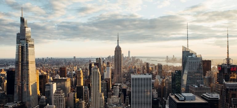 NYC skyline during sunrise